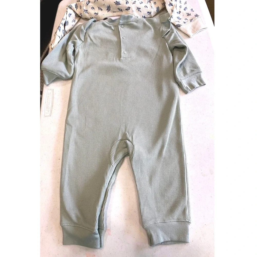 Carter's Baby Girl 9M Jumpsuit 2 Pack Floral Sage‎ Green Waffle Knit Ruffle NWT